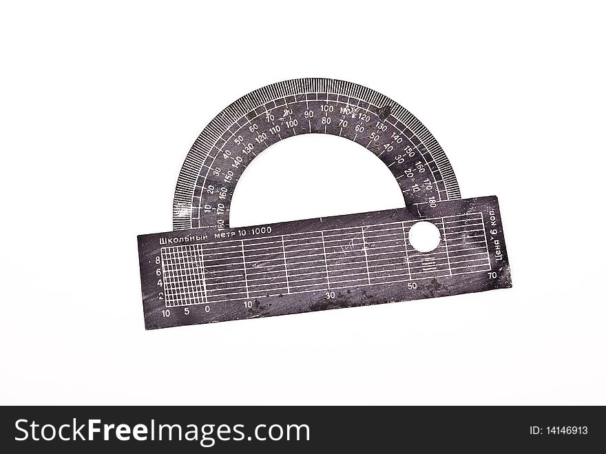 Metal protractor isolated on a white background