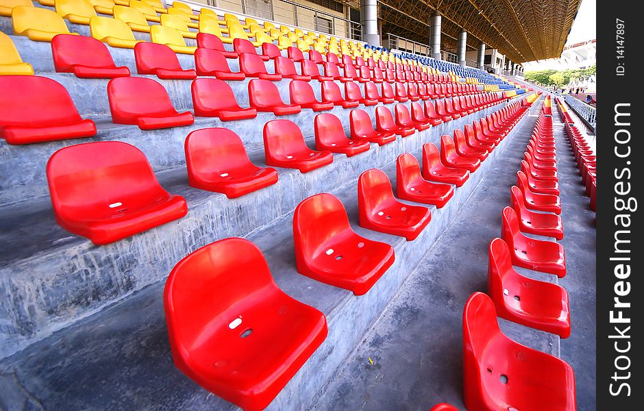 Stadium seats in row with colorful