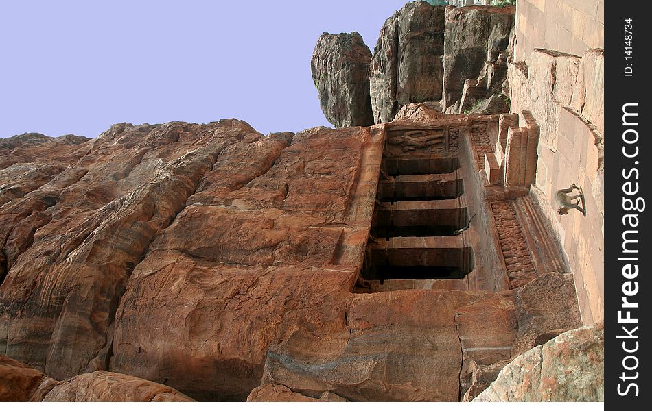 Cave II cut in monolithic rock, Badami, Karnataka, India, Asia. Cave II cut in monolithic rock, Badami, Karnataka, India, Asia