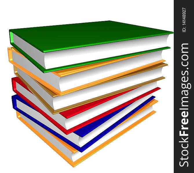 Thick pile of colorful books 3d illustration