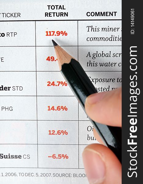 Information with some red numbers, and a pencil holding by hand, means working environment, analysis, mark, important, infromation. Information with some red numbers, and a pencil holding by hand, means working environment, analysis, mark, important, infromation.