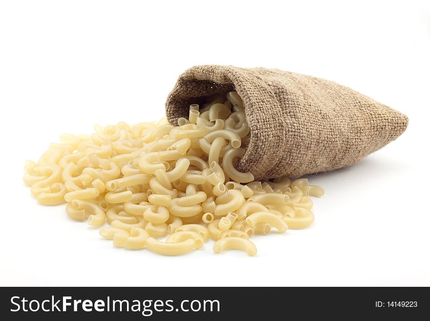 Bag of pasta on a white background