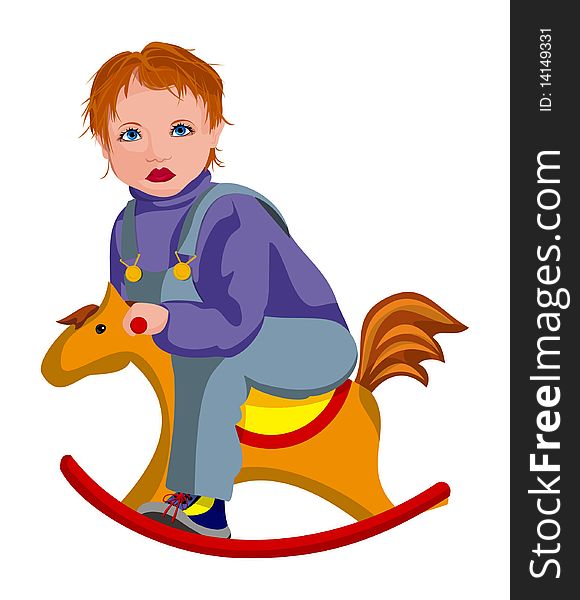 The child shaking on the toy horse. The child shaking on the toy horse