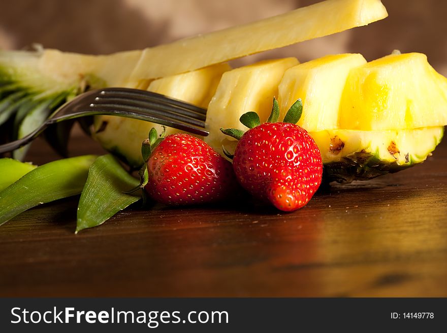 Pineapple on wood table