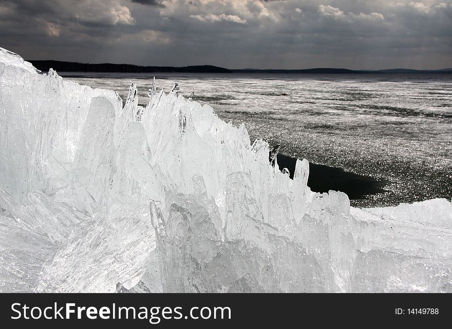 Ice-floe on the bank of lake. Ice-floe on the bank of lake