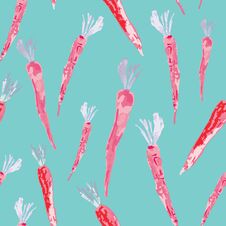 Hand Painted Watercolor Carrots On Acqua Background Seamless Pattern Stock Image