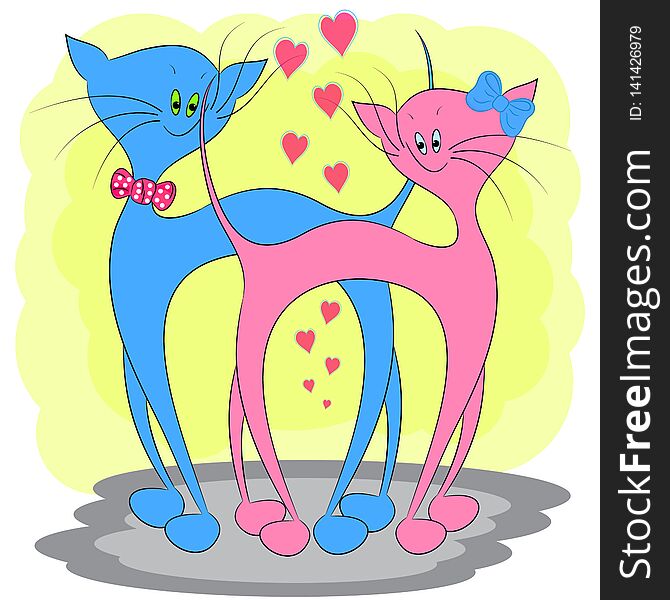 Two cat love cartoon vector illustration