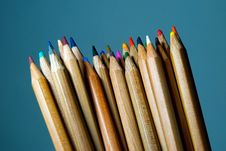 Disordered Pencils With Blue Background. Stock Images