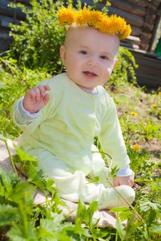 The Baby Of 7-8 Months Sits On A Grass Royalty Free Stock Images