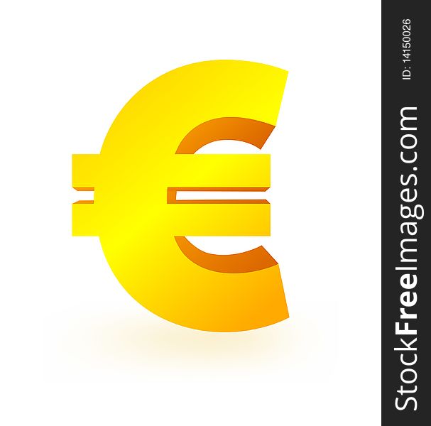 Gold Euro symbol on white background