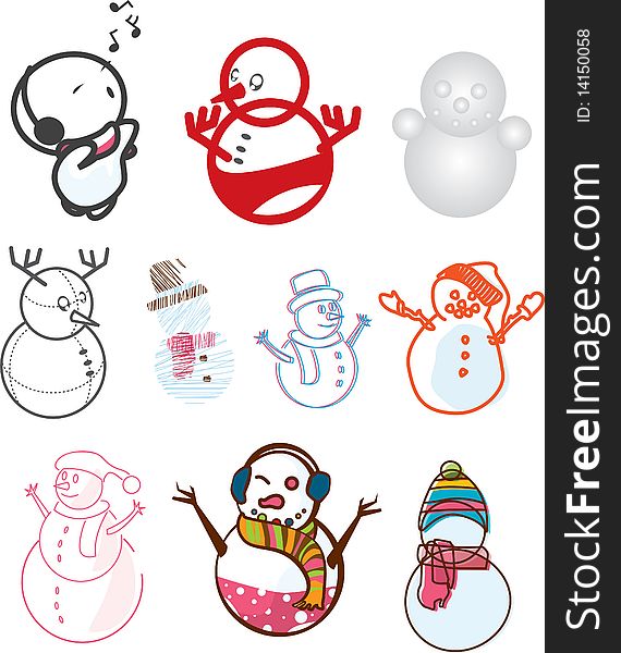 An assortment of different illustrations of cute snowman!