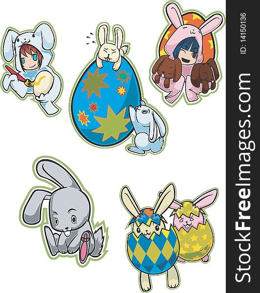 Easter celebration is more festive with these cute illustrations of Easter eggs and bunnies. Easter celebration is more festive with these cute illustrations of Easter eggs and bunnies.