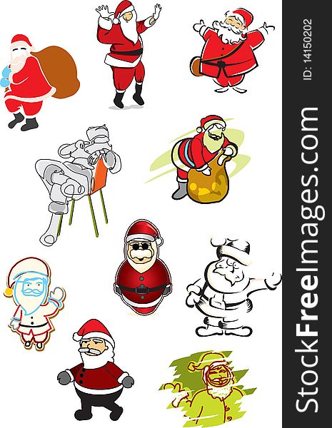 An assortment of different illustrations of Father Christmas dolling out presents on Christmas!. An assortment of different illustrations of Father Christmas dolling out presents on Christmas!