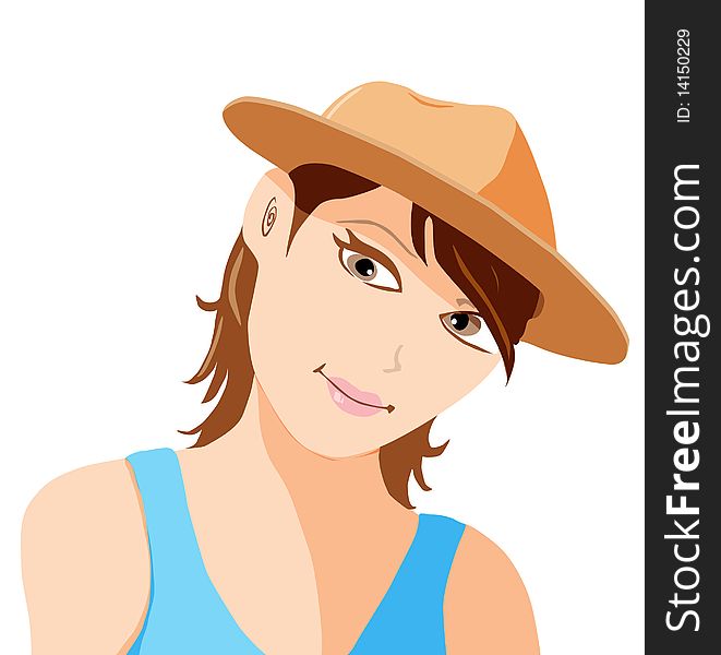 Vector illustration of a lady with a hat. Vector illustration of a lady with a hat