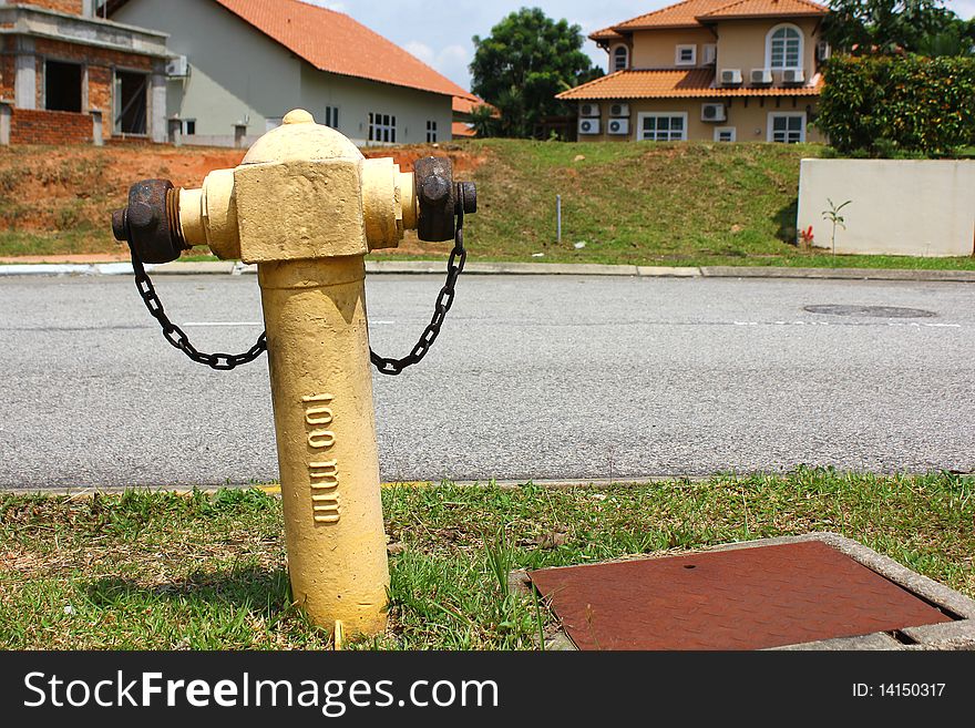 Fire hydrant located at bungalow housing area