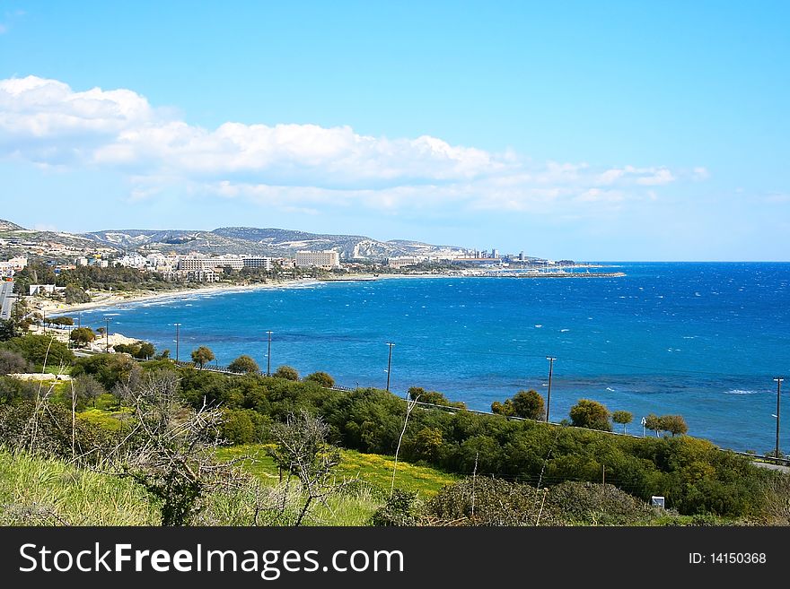 Cyprus landscape with mountains,Mediterranean sea.