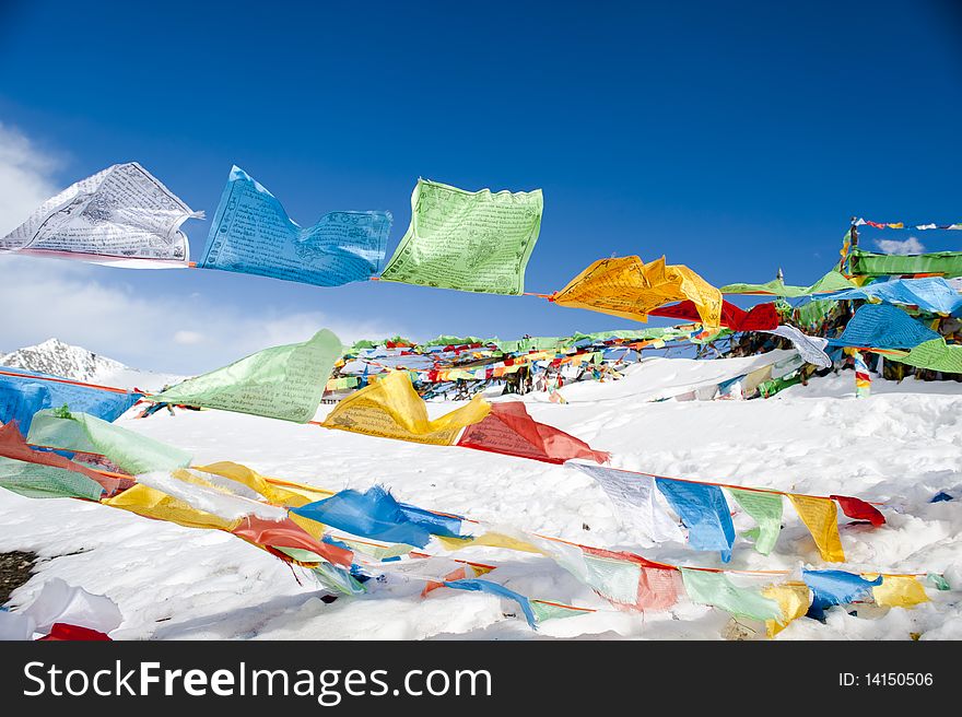 Prayer flags on blue sky background