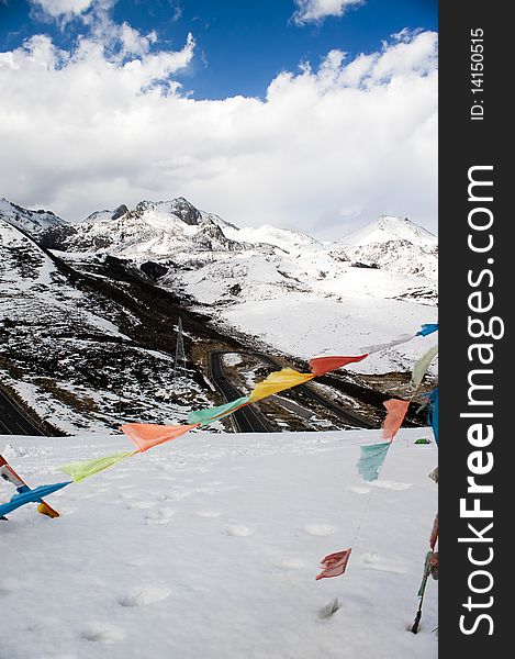 Prayer flags on blue sky background