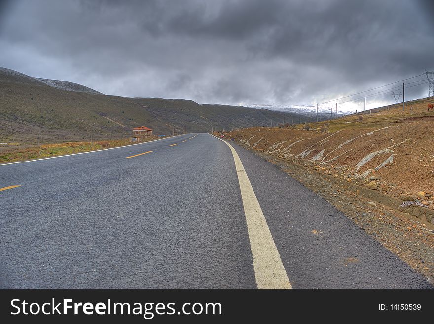 Mountain Road Sky Snow