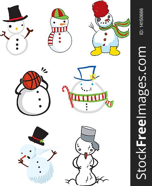 Different illustrations of cute snowmen to bring out the Christmas spirit in all of us!. Different illustrations of cute snowmen to bring out the Christmas spirit in all of us!