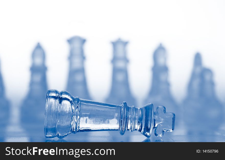 Glass Chess Pieces With Blue Light