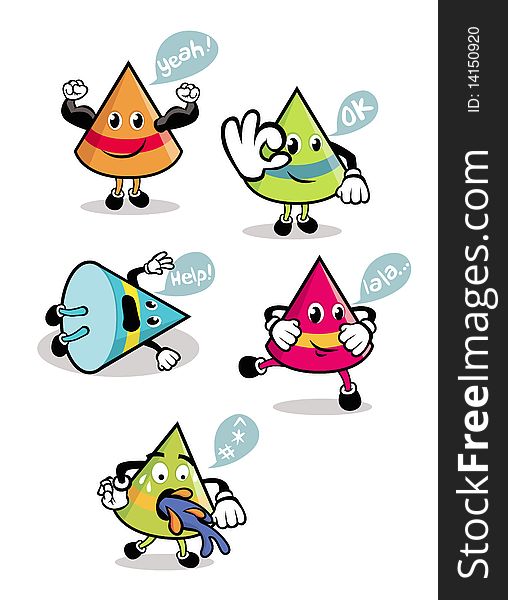 Cute cone-shaped illustrations in various colors and poses. Cute cone-shaped illustrations in various colors and poses.