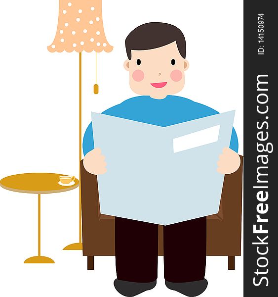 Vector illustration of man reading newspaper