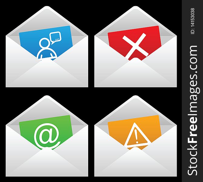 White Mail Envelopes, Black background,  illustration.