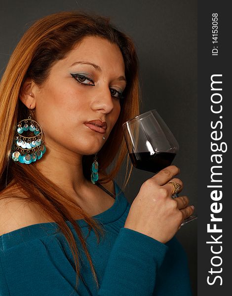 Spanish Girl Drinking Wine