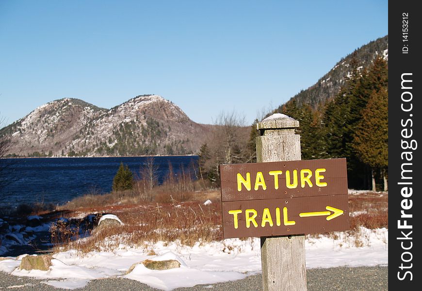 Jordan Pond and the Bubble Mountains in the winter.  Maine