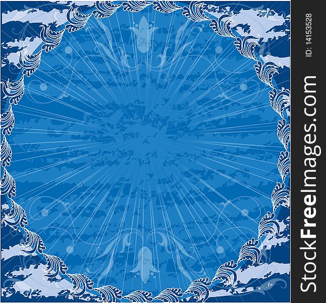 Heavenly blue background with decorative ornaments and rays. Heavenly blue background with decorative ornaments and rays