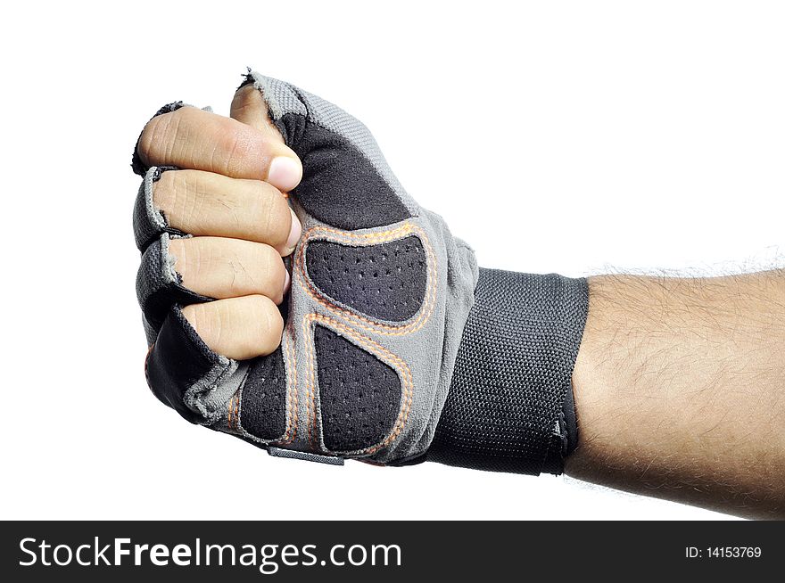 Fit man punch isolated over white background.