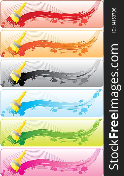 Colorful banner set with brashes and daps. Isolated on a white background. Vector will be additional