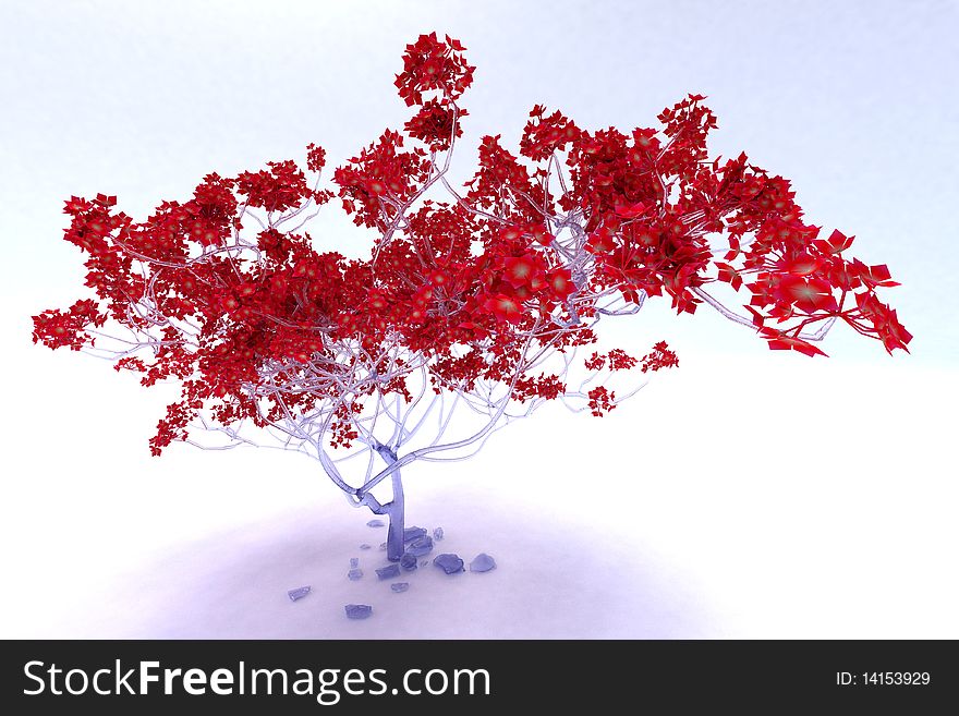Icy tree with red flowers