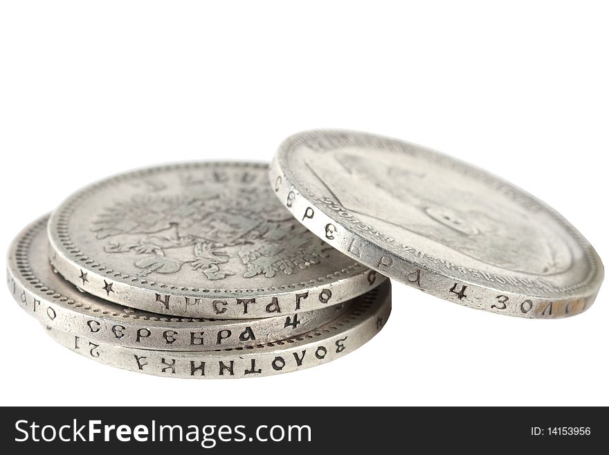 Pile of Russian ancient coins it is isolated on a white background