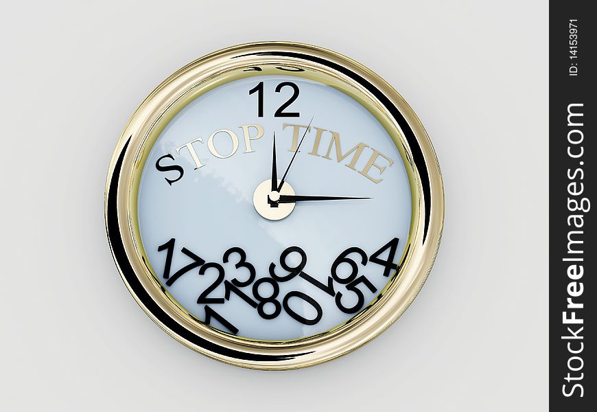 Clock With Numbers Have Fallen.Stop Time. 3D