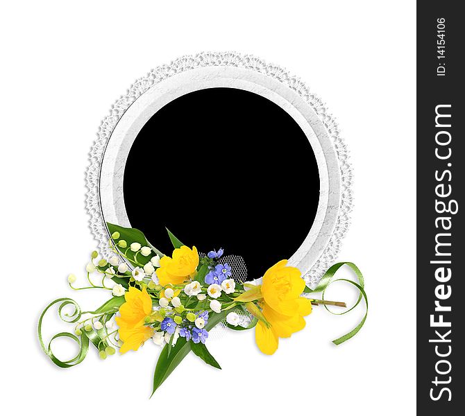 White round frame with spring flowers