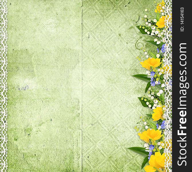 Green spring background with with spring flowers. Green spring background with with spring flowers