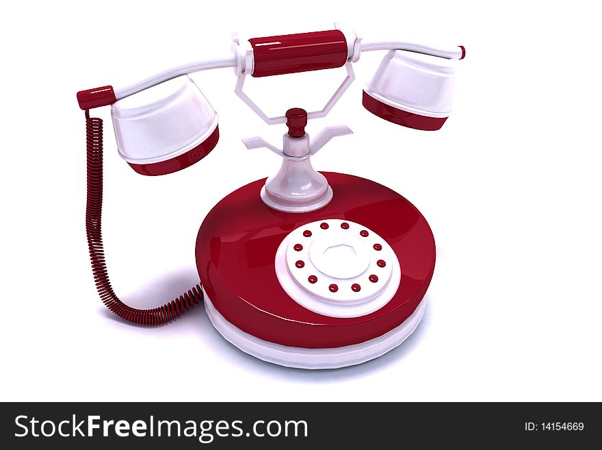 Stylish, red phone on a white background