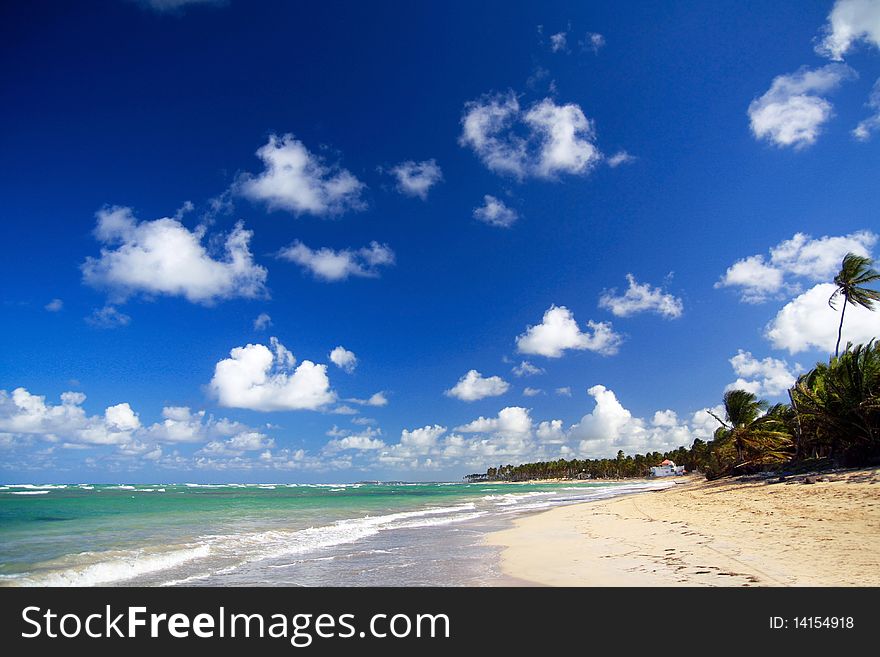 Caribbean coastline with blue sky,  Dominican Republic