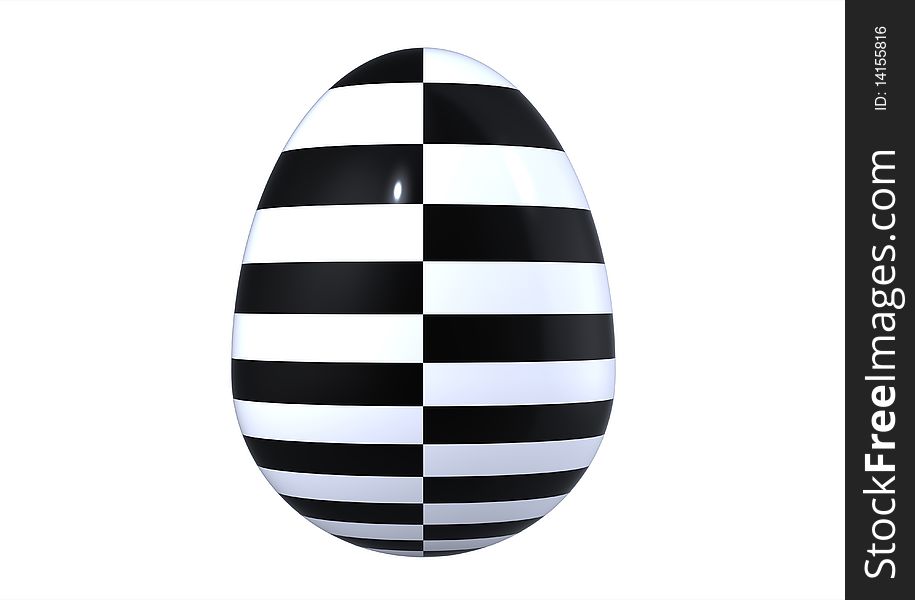 Black white easter egg isolated on white render