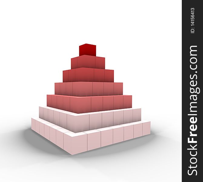 A pyramid made of stacked up cubes. a 3d image. A pyramid made of stacked up cubes. a 3d image