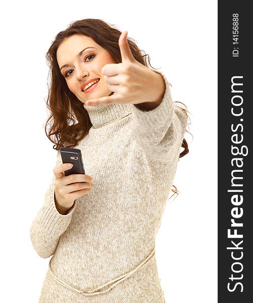 Woman on phone isolated on white background. Woman on phone isolated on white background