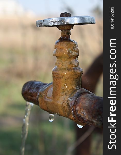 The faucet of a rural water pump