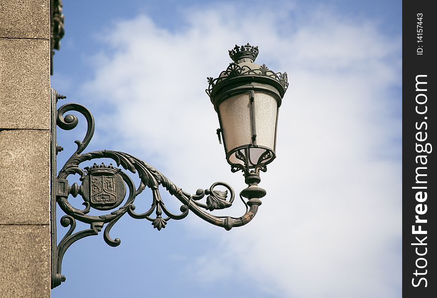 Street lights outside the small town in Europe at day