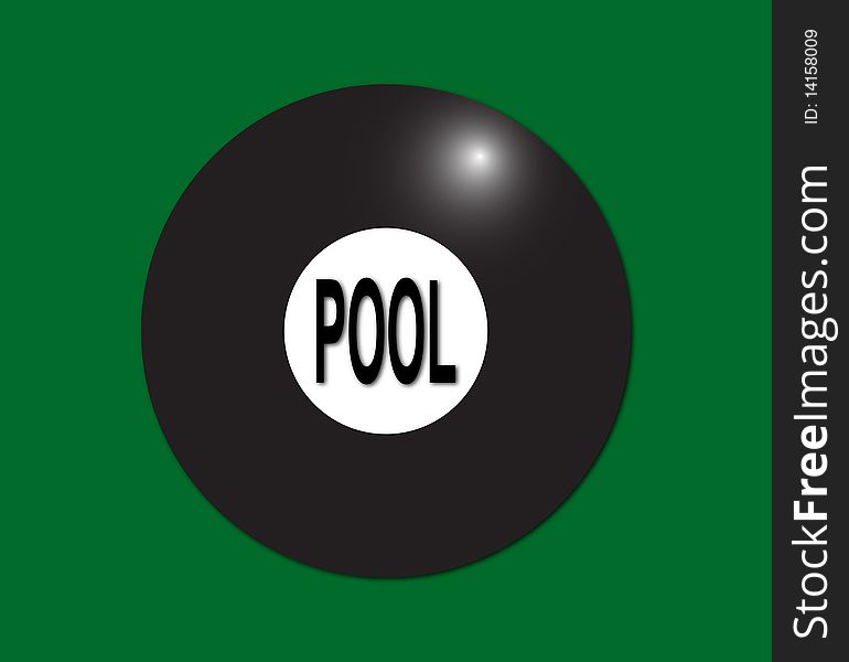 Green fabric pool table with eight ball. pool table.