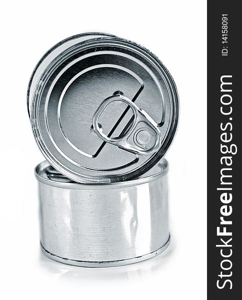 An image of two food tins over white background