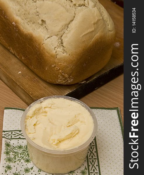 Freshly baked bread and home made butter. Freshly baked bread and home made butter