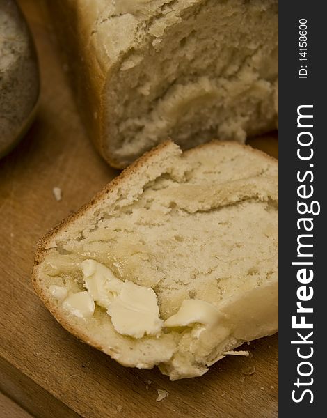 Freshly baked white bread an home made butter. Freshly baked white bread an home made butter