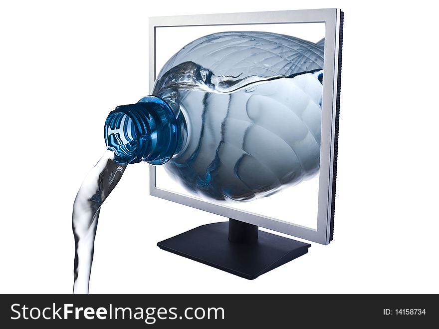 LCD monitor with bottle of water